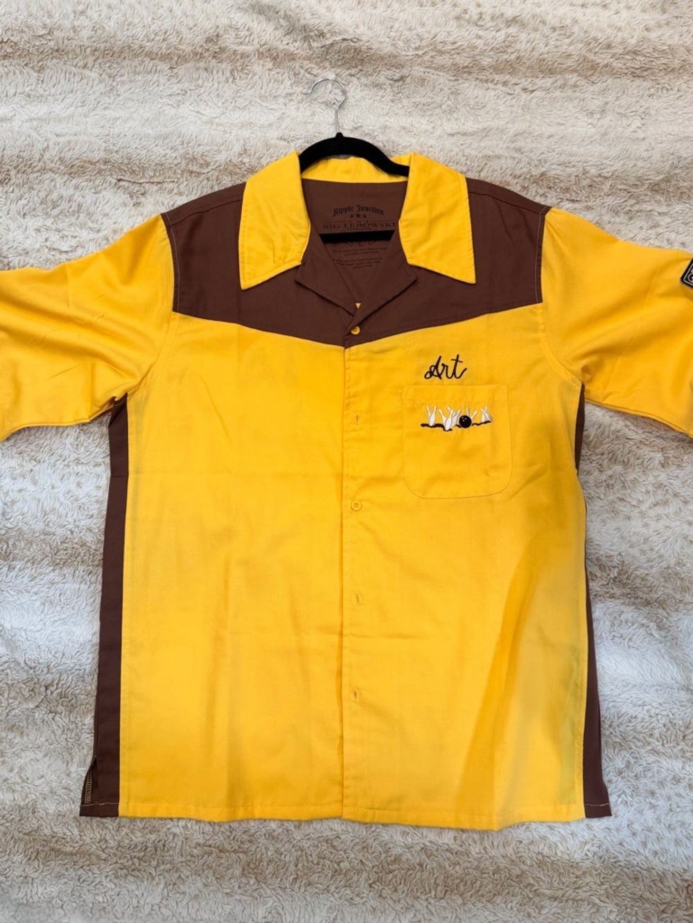 Big Lebowski bowling shirt. Vintage Style Yellow & Brown Short-Sleev